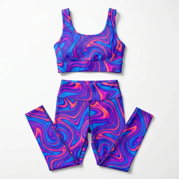 Psychedelic swirl print leggings and sports bra set