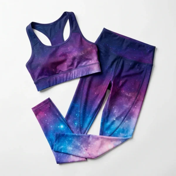 Galaxy nebula print leggings and sports bra set