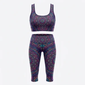 Custom Leggings Set – Mandala Capri Purple mandala capri leggings and sports bra set