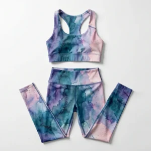 Custom Leggings Set – Teal Watercolour Teal watercolour leggings and sports bra set