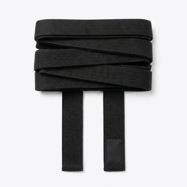 Custom Martial Arts Belt – Black Belt with Rank Bar Ends Folded black martial arts belt with rank bar ends