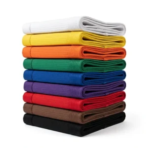Custom Martial Arts Belt – Rank Colour Stack Stack of martial arts belts in all rank colours