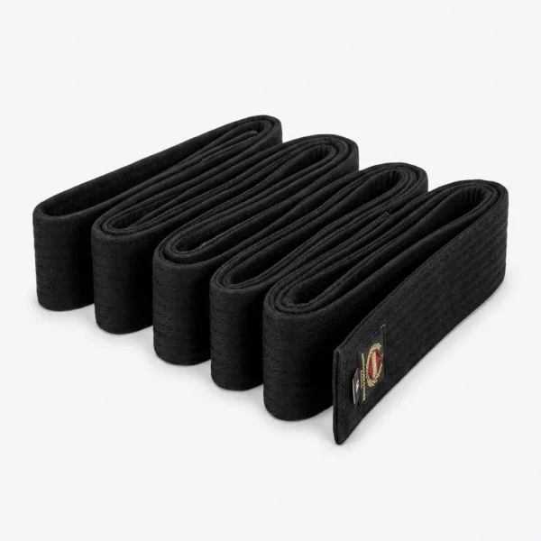 Folded black belt with woven label