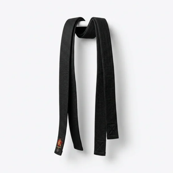 Hanging black belt with embroidered emblem