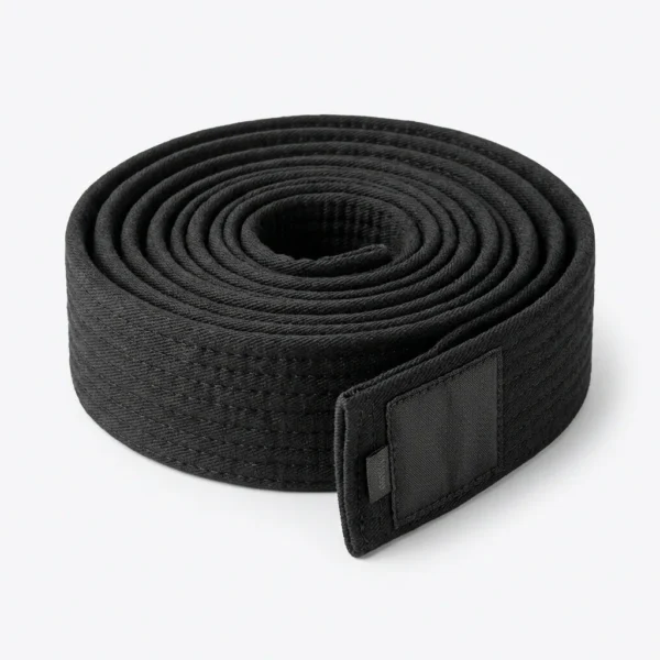 Coiled black martial arts belt
