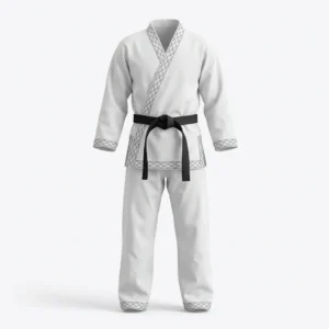 Custom Karate Uniform – Classic White with Black Belt White karate gi with black belt