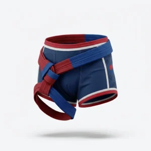 Custom Martial Arts Uniform – Ssireum Wrestling Shorts & Satba Ssireum wrestling shorts with red and blue satba belt