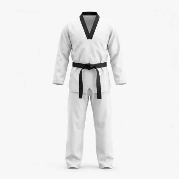 Custom Taekwondo Uniform – White Dobok with Black Collar White taekwondo dobok with black collar