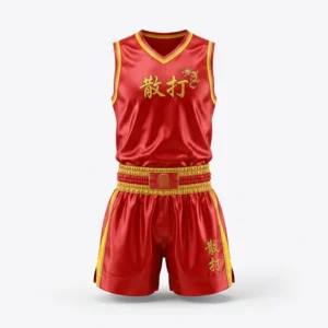 Custom Martial Arts Uniform – Red & Gold Sanda Set Red and gold sanda kickboxing uniform