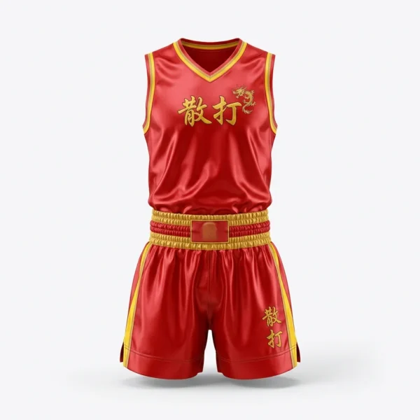 Red and gold sanda kickboxing uniform