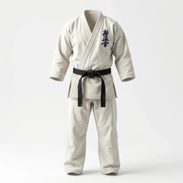 Custom Karate Uniform – Kyokushin White with Kanji White kyokushin karate gi with kanji embroidery