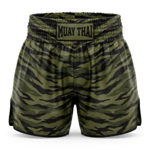Custom Muay Thai Shorts – Green Tiger Stripe Camo Green tiger stripe camo Muay Thai shorts