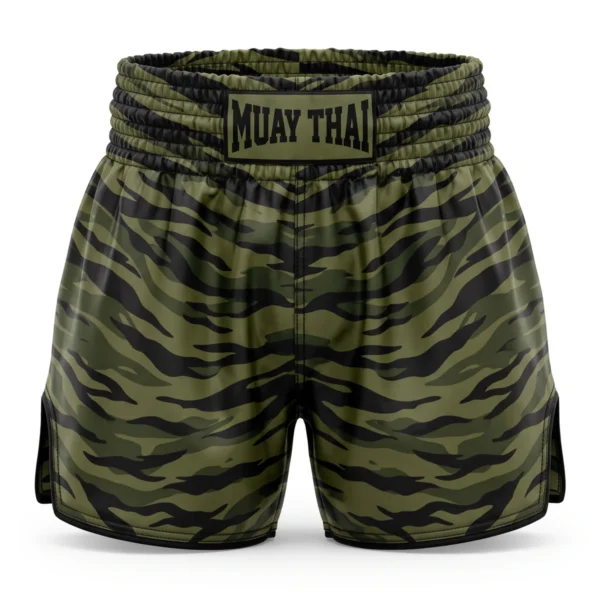 Green tiger stripe camo Muay Thai shorts