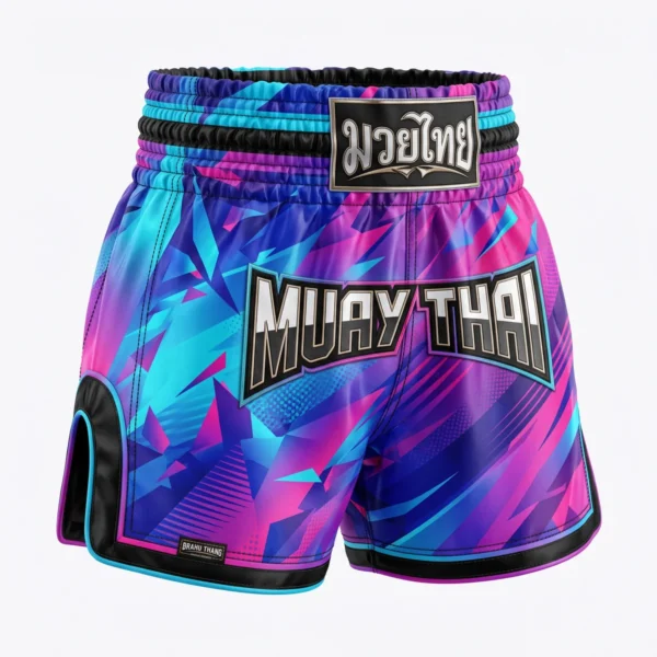 Custom Muay Thai Shorts – Neon Geometric Print Neon geometric print Muay Thai shorts