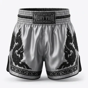 Silver grey and black Muay Thai shorts