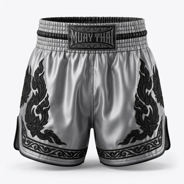 Silver grey and black Muay Thai shorts