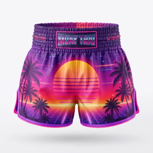 Retro synthwave sunset Muay Thai shorts