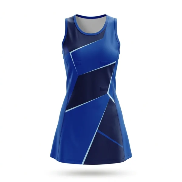 Custom Netball Uniform – Royal Blue Geometric Royal blue geometric netball dress