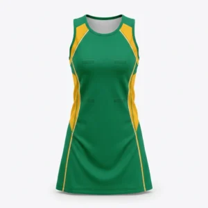 Custom Netball Uniform – Green & Gold Green and gold netball dress