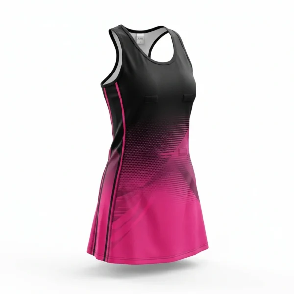 Custom Netball Uniform – Black to Pink Fade Black to pink gradient netball dress