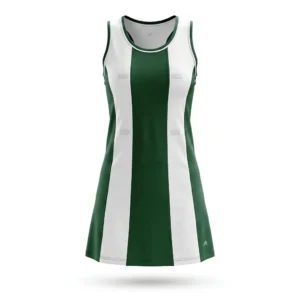 Custom Netball Uniform – Green & White Panel Green and white panel netball dress