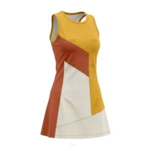 Custom Netball Uniform – Mustard & Terracotta Mustard terracotta and cream netball dress