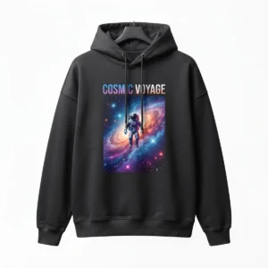 Custom Oversized Hoodie – Black Cosmic DTF Print Black oversized hoodie with cosmic DTF print