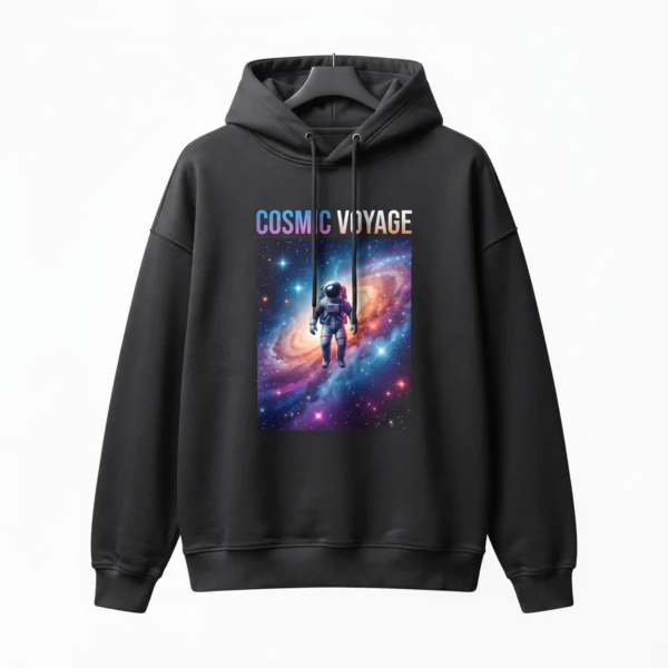 Custom Oversized Hoodie – Black Cosmic DTF Print Black oversized hoodie with cosmic DTF print