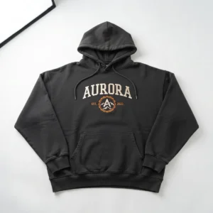Custom Oversized Hoodie – Washed Black Embroidered Arch Washed black oversized hoodie with embroidered logo