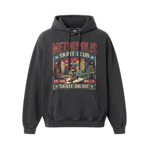 Custom Oversized Hoodie – Charcoal Skate Club Graphic Charcoal oversized hoodie with skate club graphic