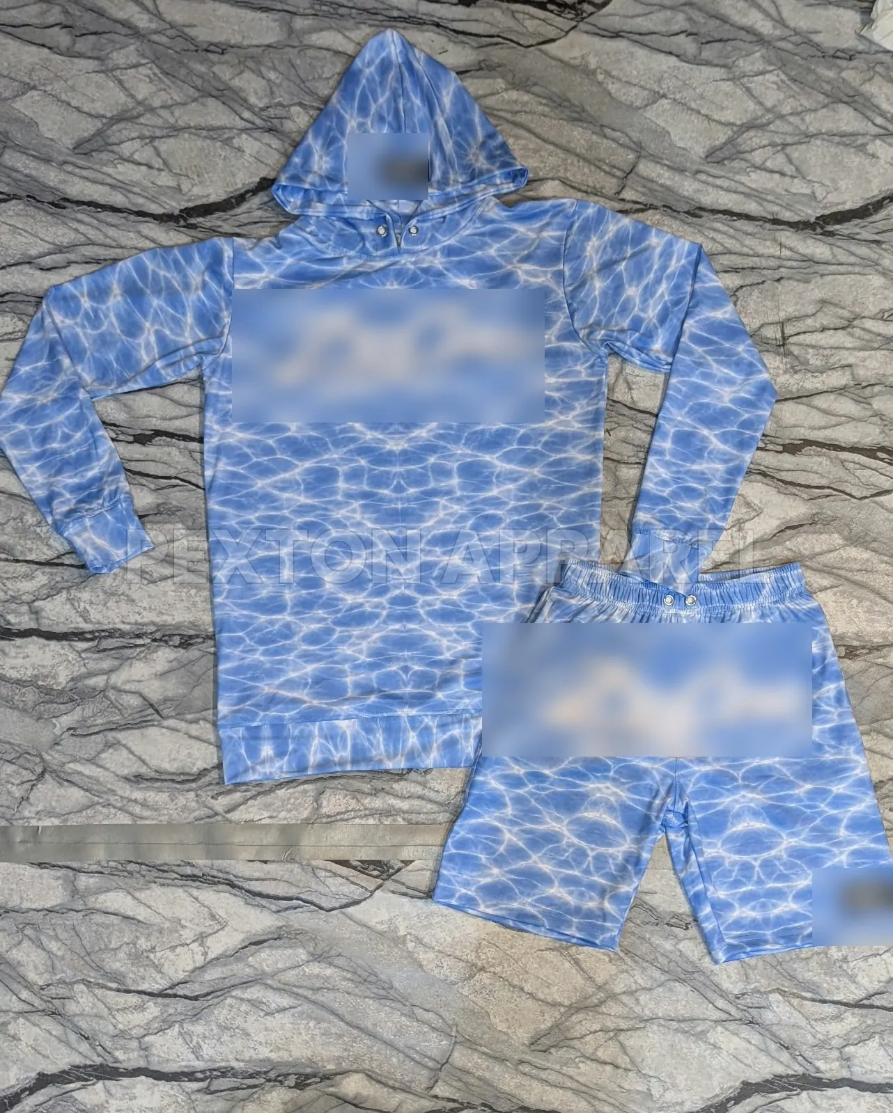 Custom printed hoodie and shorts set made by Pexton Apparel