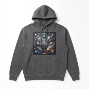 Custom Pullover Hoodie – Charcoal Cosmic Tarot Print Charcoal hoodie with cosmic tarot square print