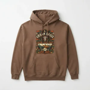 Brown hoodie with vintage badge print