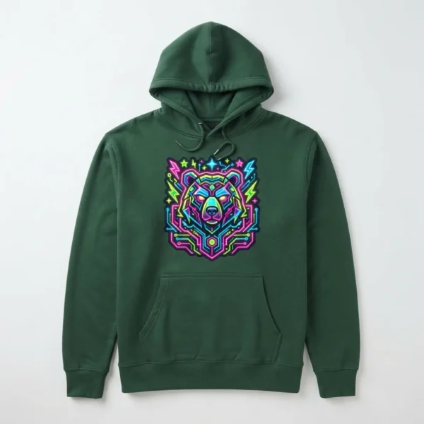 Green hoodie with neon bear graphic