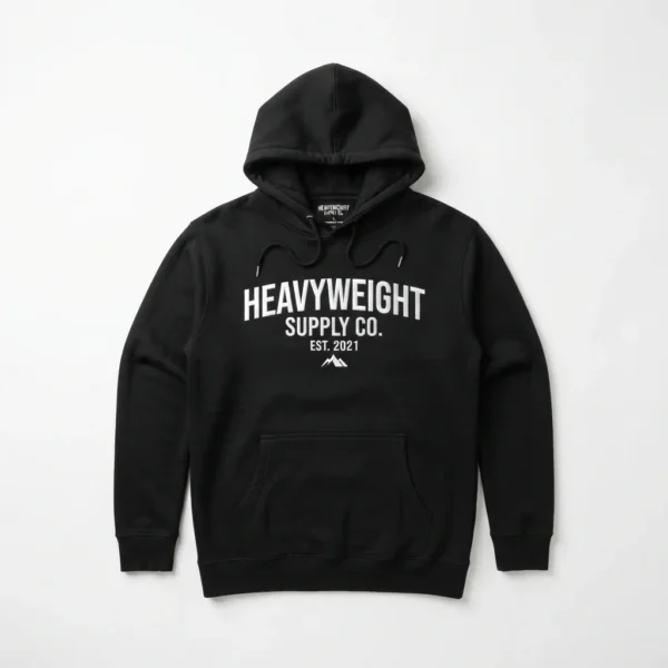 Black heavyweight hoodie with chest print