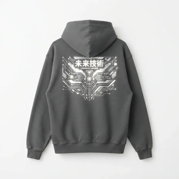 Charcoal hoodie with circuit back print