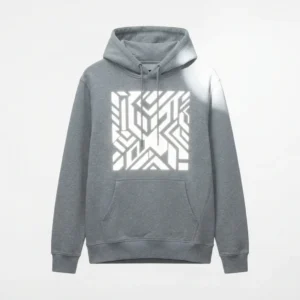 Grey hoodie with reflective geometric print