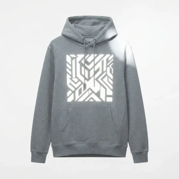 Grey hoodie with reflective geometric print