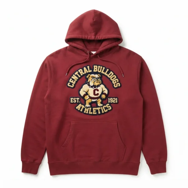 Red collegiate bulldog hoodie