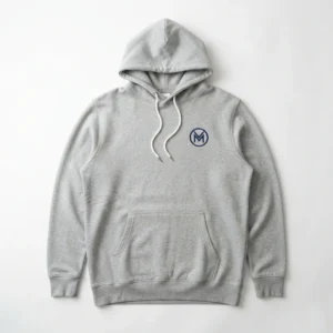 Custom Pullover Hoodie – Grey Minimal Chest Logo Grey hoodie with small chest logo