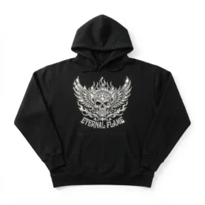 Custom Pullover Hoodie – Black Winged Skull Black hoodie with winged skull graphic