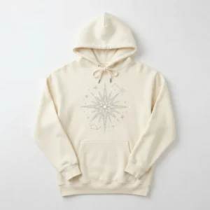 Custom Pullover Hoodie – Cream Tonal Compass Embroidery Cream hoodie with tonal compass embroidery