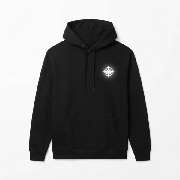 Black hoodie with reflective star logo