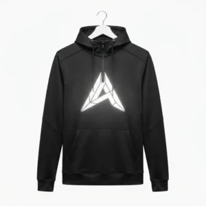 Black hoodie with large reflective logo