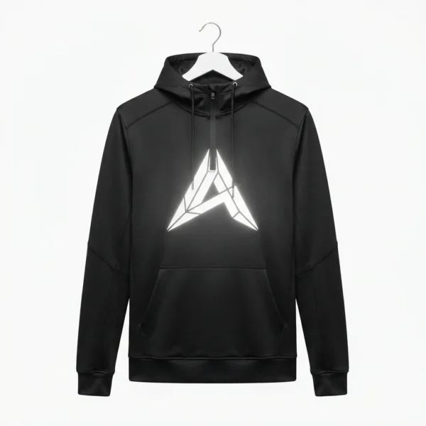 Black hoodie with large reflective logo