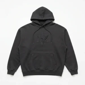 Black hoodie with embossed star logo