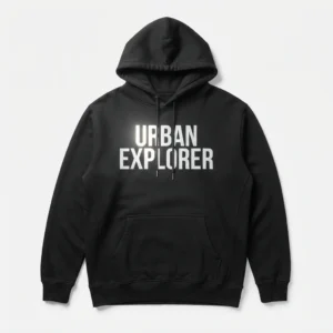 Black hoodie with reflective lettering