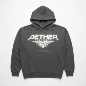 Charcoal hoodie with techwear logo print