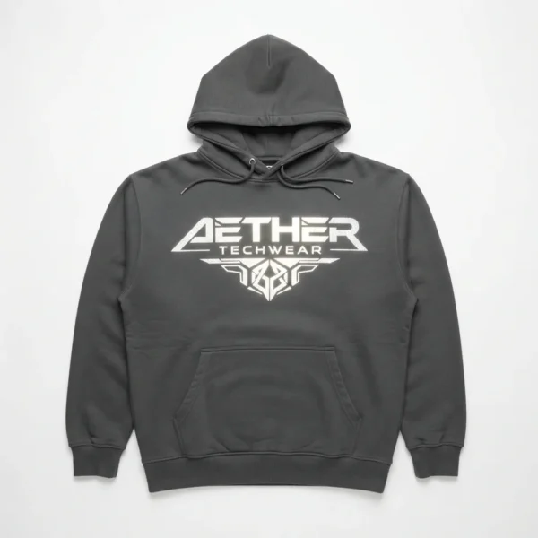 Custom Pullover Hoodie – Charcoal Techwear Logo Charcoal hoodie with techwear logo print