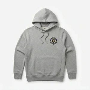 Grey hoodie with embroidered badge